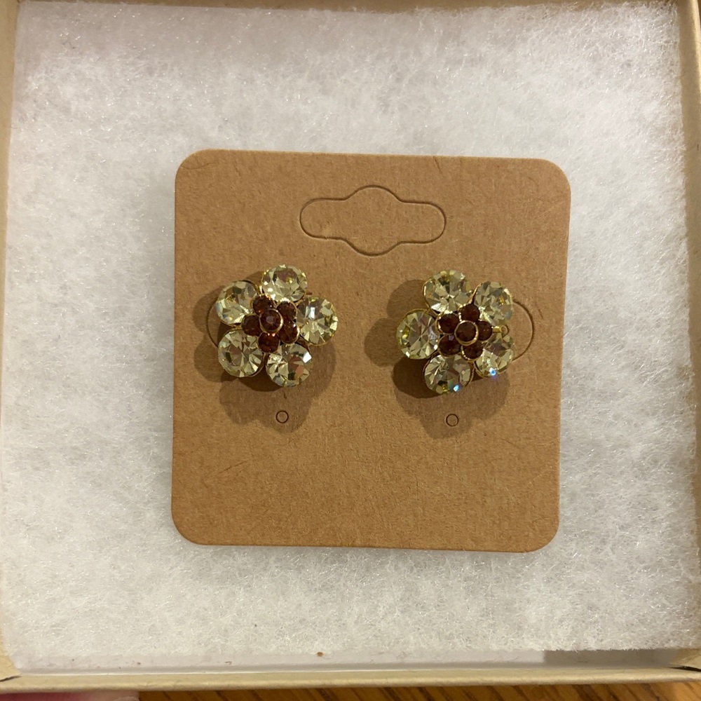 GREEN AND BROWN FLOWER EARRINGS